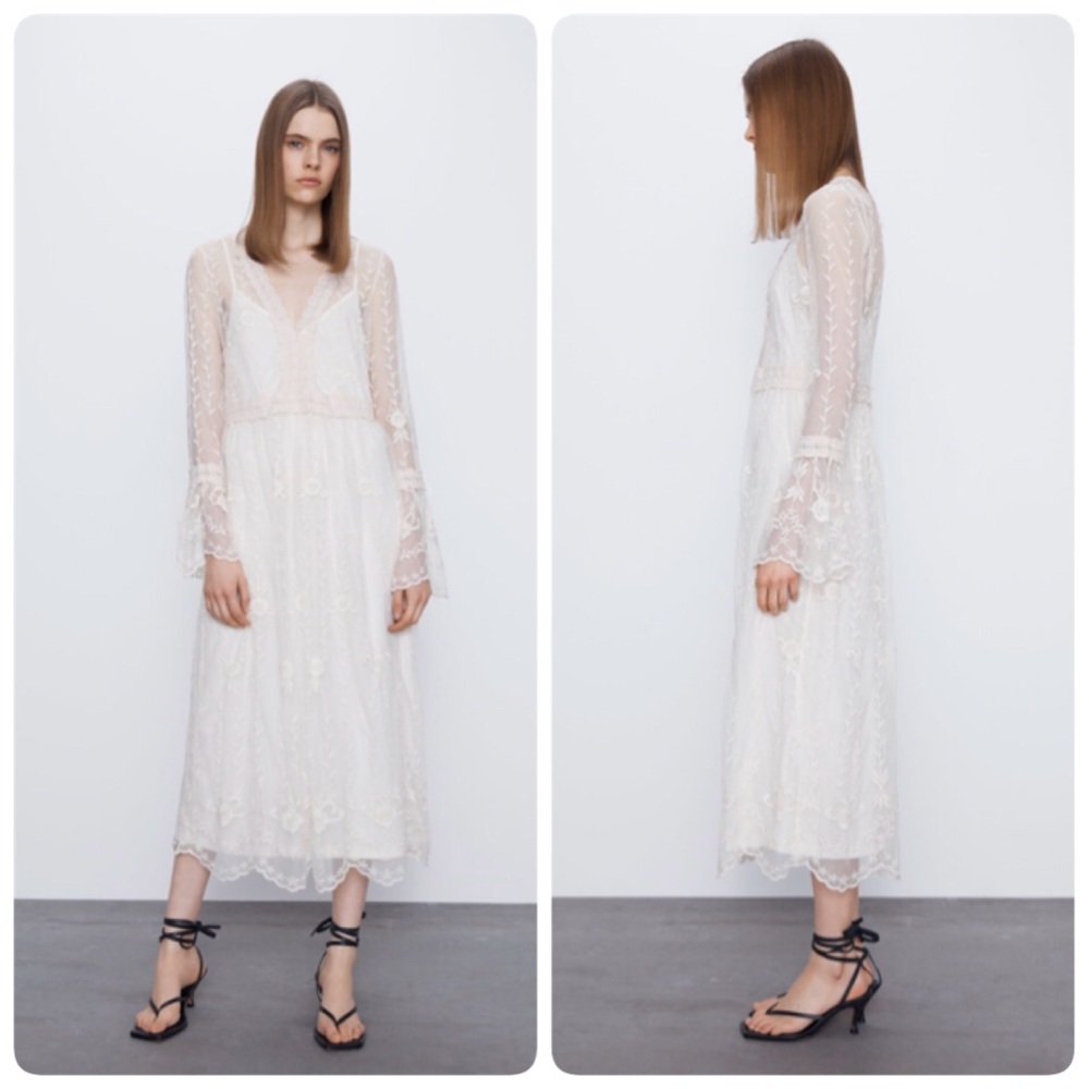 ZARA Long Floral Embroidered Dress | Sz S